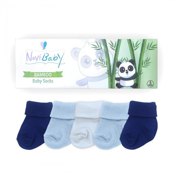 Novibaby 5li Bambu Yenidoğan Bebek Çorap I Mix Blue I 0-6 ay - 2