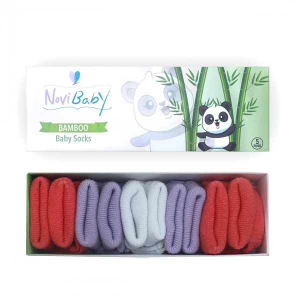 Novibaby 5li Bambu Yenidoğan Bebek Çorap I Purple Orange I 0-6 ay