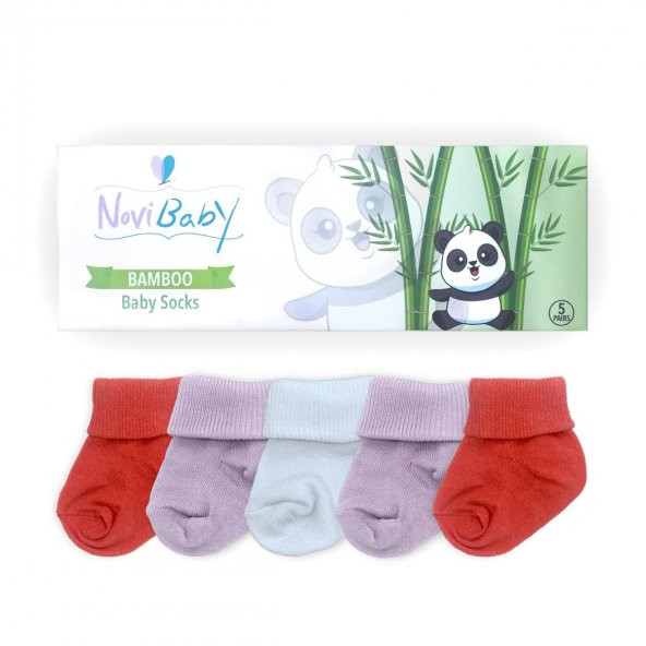 Novibaby 5li Bambu Yenidoğan Bebek Çorap I Purple Orange I 0-6 ay - 2