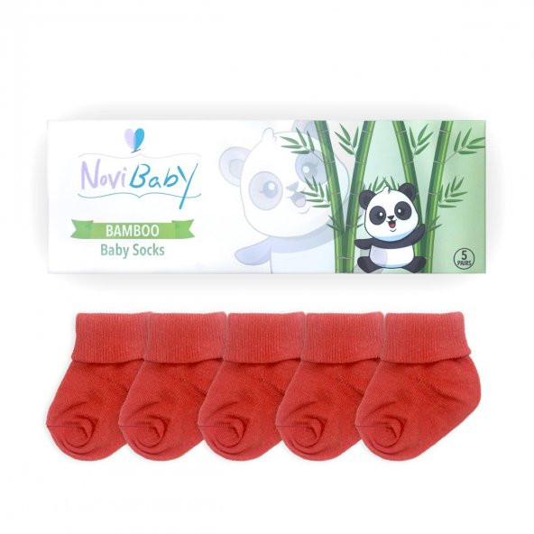 Novibaby 5li Bambu Yenidoğan Bebek Çorap I Orange I 0-6 ay - 2