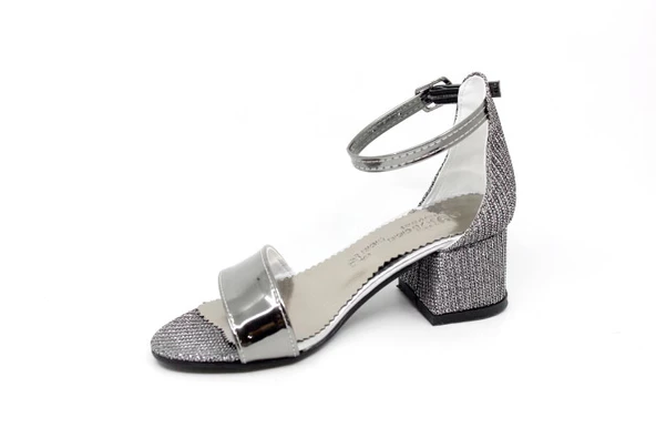 Zerhan 500 Kız Çocuk Platin Renk Aynalı Bantlı Topuklu Ayakkabı - Resim 3