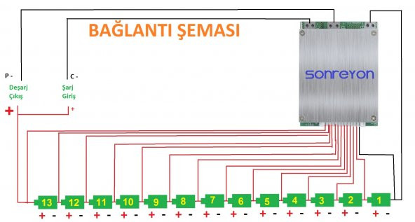 18650 ve 26650 Piller İçin 13 Hücreli BMS Şarj Devresi