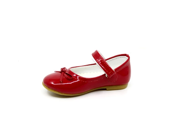 Zerhan 300 Kız Çocuk Kırmızı Rugan Fiyonklu Cırtlı Babet - Resim 2