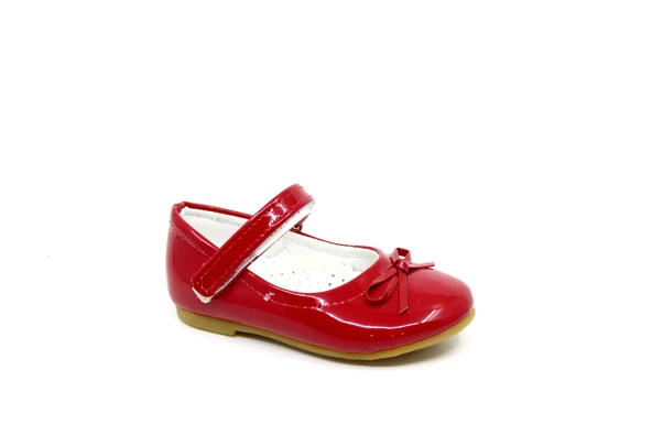 Zerhan 300 Kız Çocuk Kırmızı Rugan Fiyonklu Cırtlı Babet - Resim 4