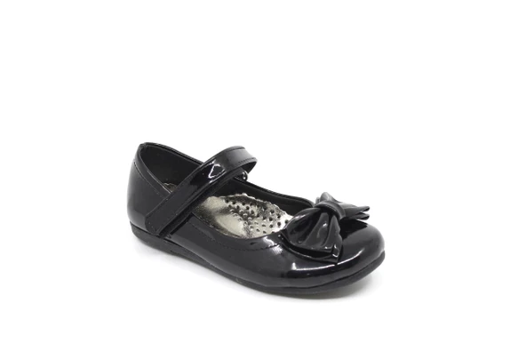 Zerhan 400 Kız Çocuk Siyah Rugan Fiyonklu Cırtlı Babet - Resim 2