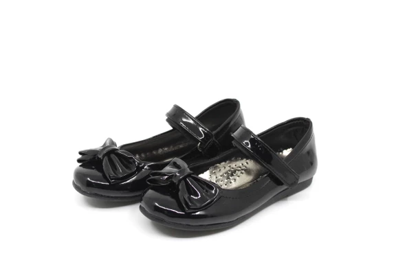 Zerhan 400 Kız Çocuk Siyah Rugan Fiyonklu Cırtlı Babet - Resim 9