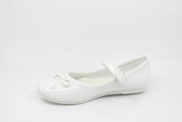 Zerhan 300 Kız Çocuk Beyaz Rugan Fiyonklu Cırtlı Babet - 8