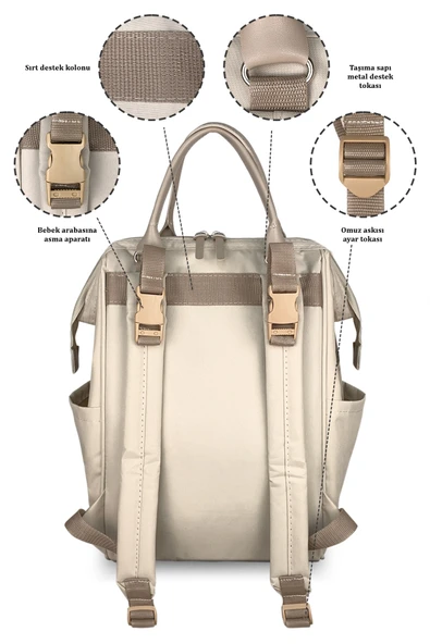 Paris X Pro Kadın ve Anne Bebek Bakım Sırt Çantası Beige - Resim 4