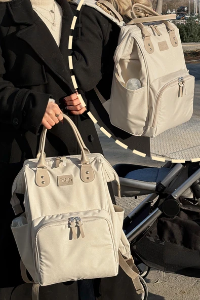 Paris X Pro Kadın ve Anne Bebek Bakım Sırt Çantası Beige - Resim 6