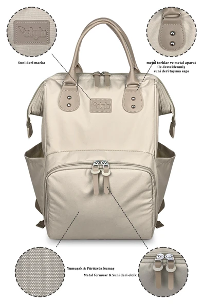 Paris X Pro Kadın ve Anne Bebek Bakım Sırt Çantası Beige - Resim 2