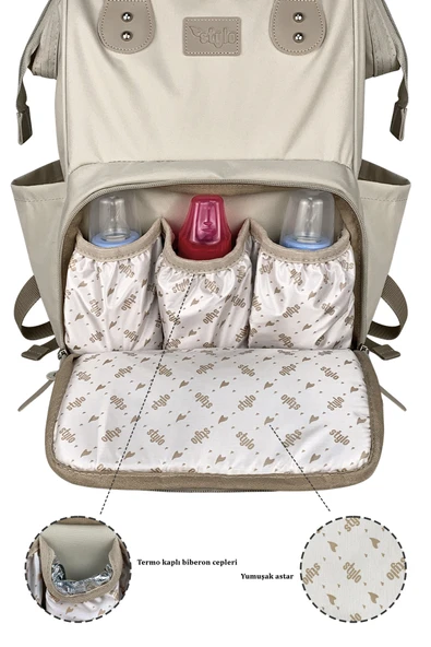 Paris X Pro Kadın ve Anne Bebek Bakım Sırt Çantası Beige - Resim 3