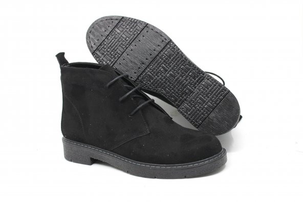 Kadın Siyah Bağcıklı Süet Kısa Bot - 4