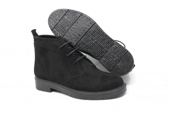 Kadın Siyah Bağcıklı Süet Kısa Bot - 5