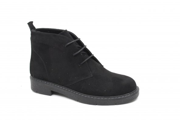 Kadın Siyah Bağcıklı Süet Kısa Bot - 7