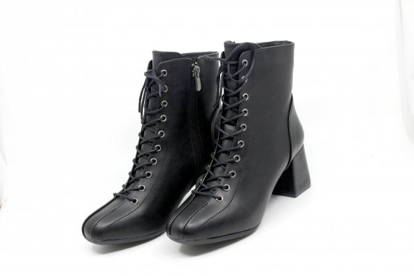 Zerhan 128 Kadın Siyah Bağcık Aksesuarlı Fermuarlı Bot - 6