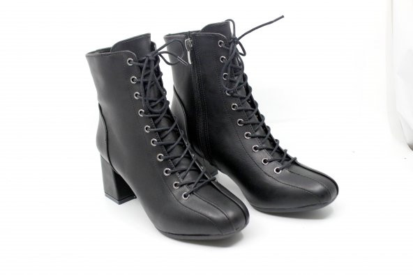 Zerhan 128 Kadın Siyah Bağcık Aksesuarlı Fermuarlı Bot - 9