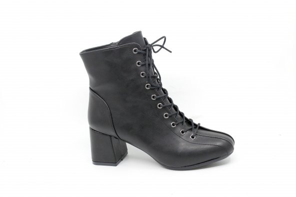 Zerhan 128 Kadın Siyah Bağcık Aksesuarlı Fermuarlı Bot - 11