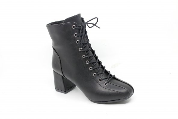 Zerhan 128 Kadın Siyah Bağcık Aksesuarlı Fermuarlı Bot - 12