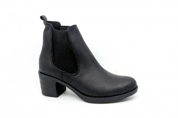Zerhan 8552 Kadın Siyah Çekme (Lastikli) Hakiki Deri Bot