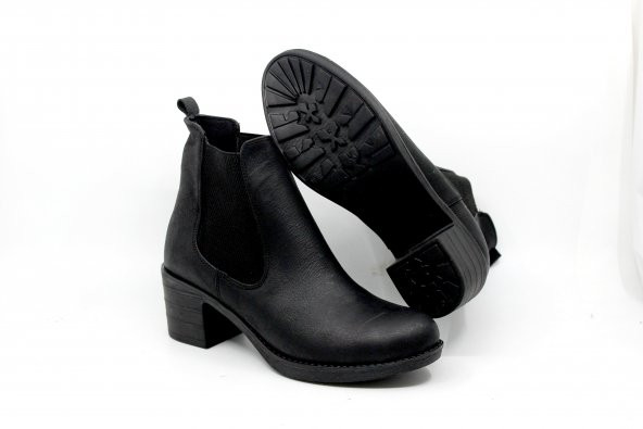 Zerhan 8552 Kadın Siyah Çekme (Lastikli) Hakiki Deri Bot - 5