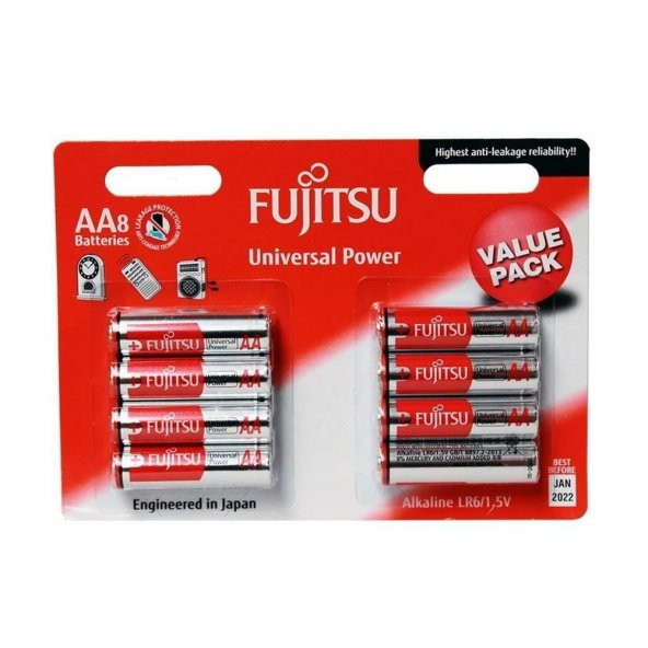 Fujitsu Universal Power LR06 Alkaline Kalem AA Kalem Pil 8li Paket