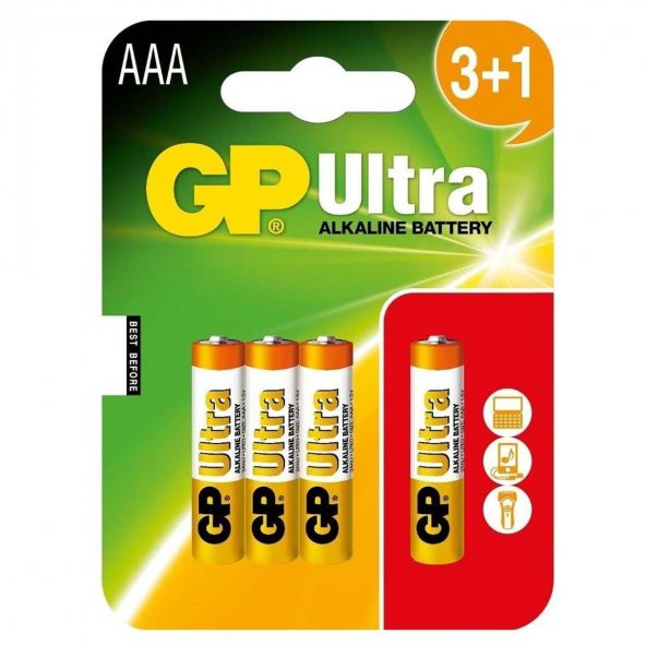 GP Ultra Alkalin AAA İnce Kalem Pil 3+1li Paket ürün görseli 1