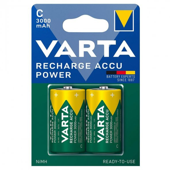 Varta 56714 Power 3000mAh C Şarj Edilebilir Orta Boy Pil 2li Paket