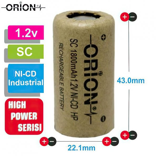 Orion 1.2V Ni-Cd SC 1800mAh Şarj Edilebilir Pil - HP - 3