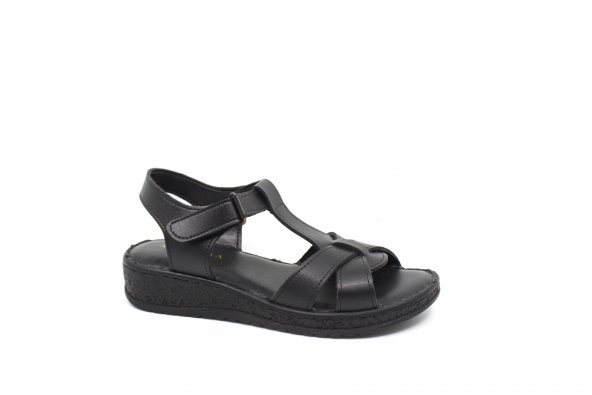Zerhan G1015 Kadın Siyah Cırtlı Yumuşak Taban Comfort Sandalet Ayakkabı