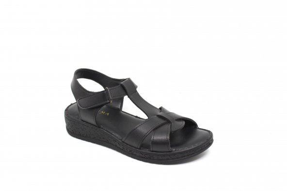 Zerhan G1015 Kadın Siyah Cırtlı Yumuşak Taban Comfort Sandalet Ayakkabı - 2
