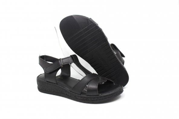 Zerhan G1015 Kadın Siyah Cırtlı Yumuşak Taban Comfort Sandalet Ayakkabı - 4