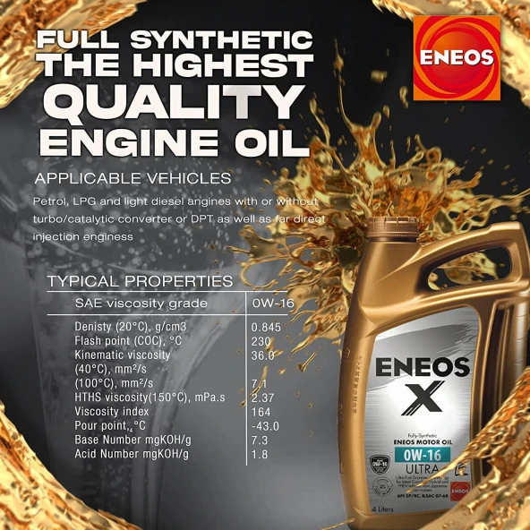 Motor Yağı 0W16 Eneos X Ultra 4 Litre 12.22 - 4