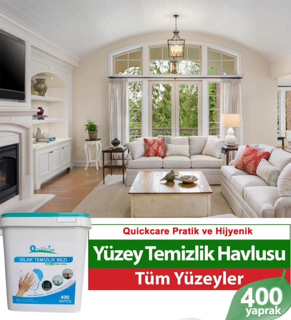 QUICKCARE Dezenfektanlı Yüzey Temizlik Havlusu 400 Yaprak, Kova Mendil Beyaz Sabun Kokulu - 3