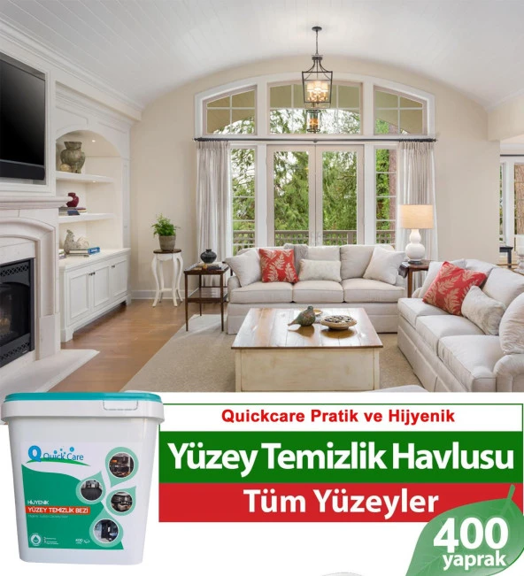QUICKCARE Dezenfektanlı Yüzey Temizlik Havlusu 400 Yaprak, Kova Mendil Aloe Vera Kokulu - 7