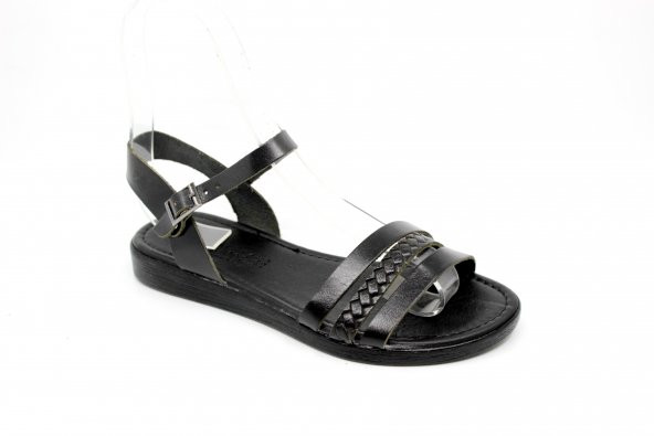 Kadın Siyah Deri Sandalet - Resim 2