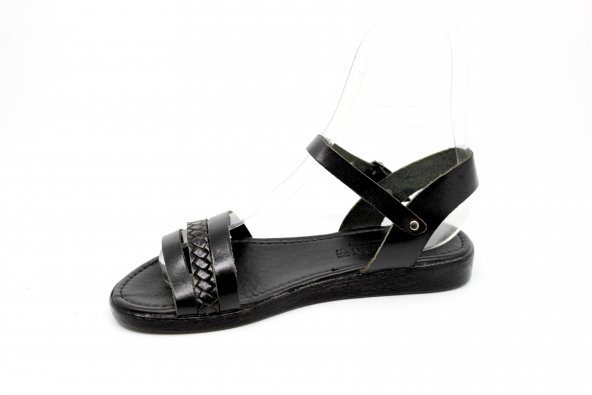 Kadın Siyah Deri Sandalet - Resim 3
