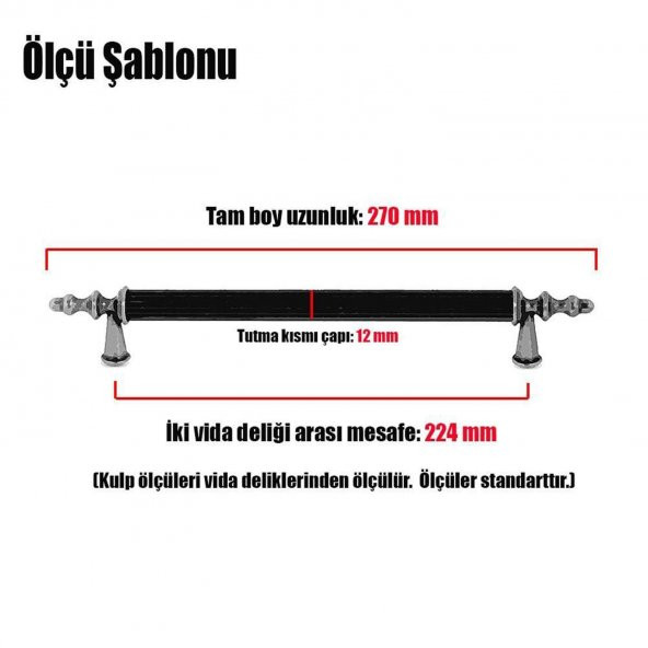 Çekmece Dolap Kapak Kulpu Kulbu 224 mm Antik Gümüş Lüx Metal Kulp - 3