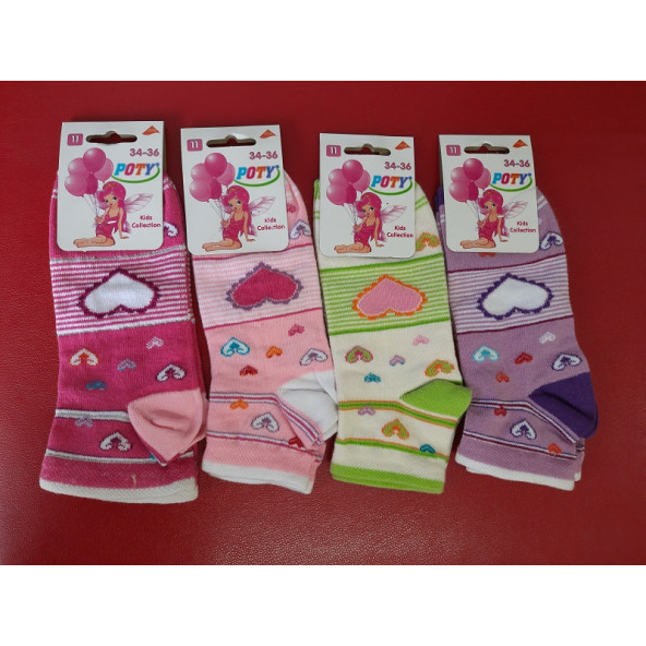 11 NO POTTY KİDS COLLECTİON 34/36 NUMARA KISA KONÇLU KIZ ÇOCUK ÇORAP - 4'LÜ PAKET (FUŞYA & PEMBE & YEŞİL & MOR)