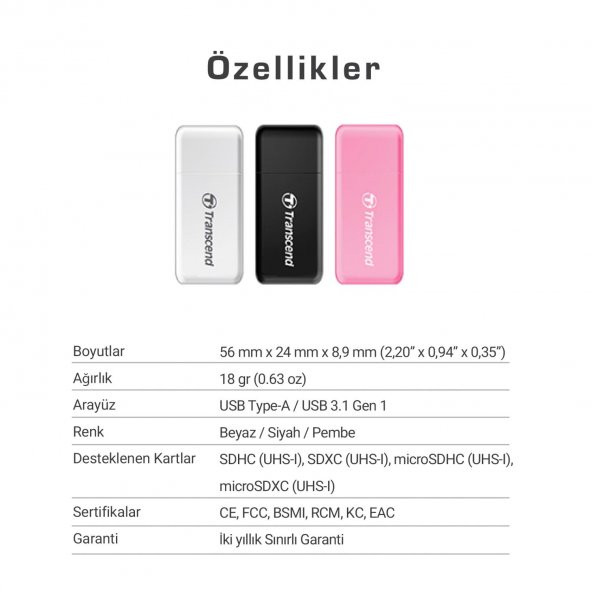 Transcend TS-RDF5R SD/microSD USB 3.1 Kart Okuyucu Pembe - 8