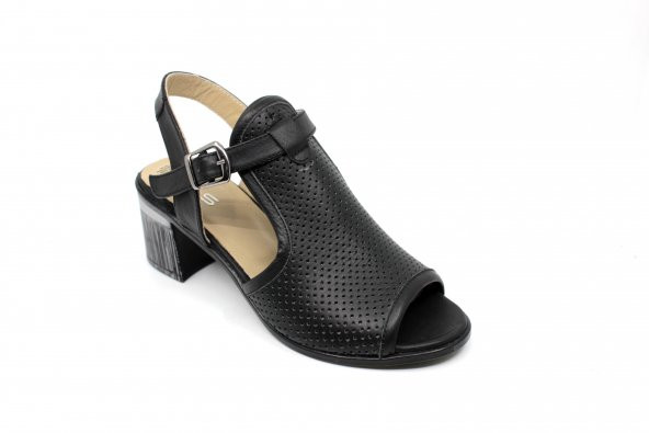 Kadın Siyah Deri Kalın Topuk Sandalet Ayakkabı Balsoylar 055 - 2