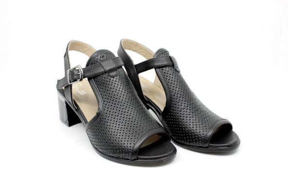 Kadın Siyah Deri Kalın Topuk Sandalet Ayakkabı Balsoylar 055 - 3