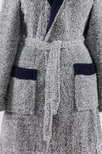 Navy Şalyaka Unisex Wellsoft Peluş Sabahlık | Bornoz - 3