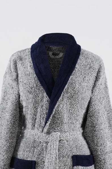 Navy Şalyaka Unisex Wellsoft Peluş Sabahlık | Bornoz - 2