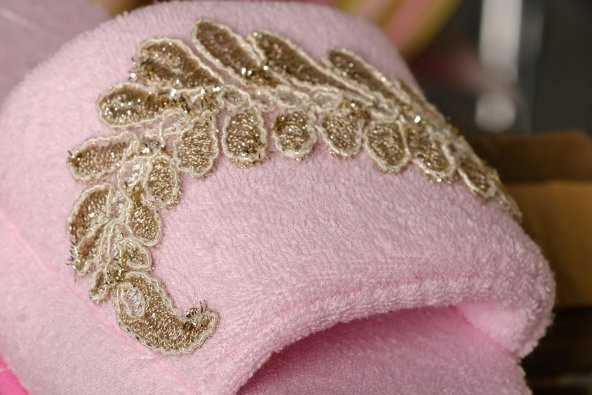 Finezza Leydi Pamuk İncili Aplikeli Pembe Havlu Terlik 38-40 numara  - 1229 - 6