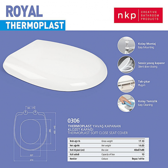 Nkp Royal Thermoplast Yavaş Kapanan Klozet Kapağı NKP0306