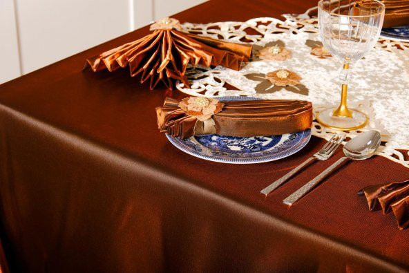 Finezza Mina Kadife Kumaş Krem Kahve Sofra Tk. 8 Kşl. 160x230 cm 26 Prç.  - 1232 - 6