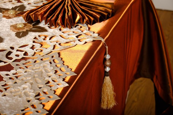 Finezza Mina Kadife Kumaş Krem Kahve Sofra Tk. 8 Kşl. 160x230 cm 26 Prç.  - 1232 - 11