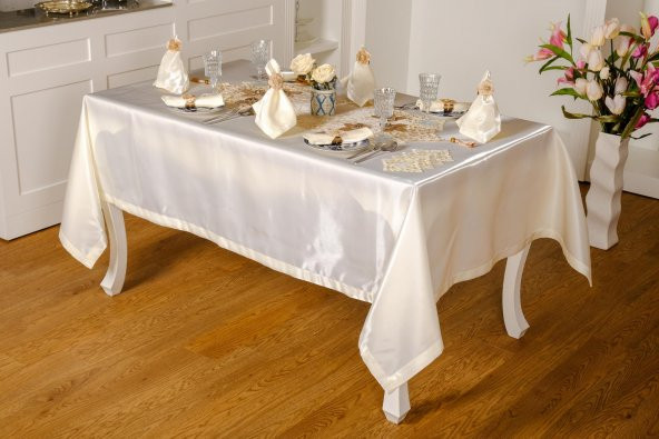 Finezza Mina Kadife Kumaş Krem Bej Sofra Tk. 8 Kşl. 160x230 cm 26 Prç.  - 1233