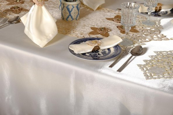 Finezza Mina Kadife Kumaş Krem Bej Sofra Tk. 8 Kşl. 160x230 cm 26 Prç.  - 1233 - 2