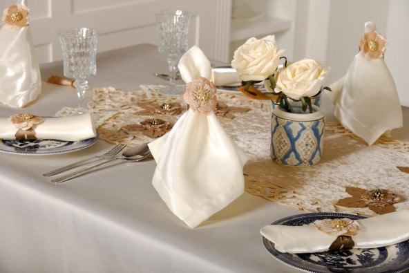 Finezza Mina Kadife Kumaş Krem Bej Sofra Tk. 8 Kşl. 160x230 cm 26 Prç.  - 1233 - 6
